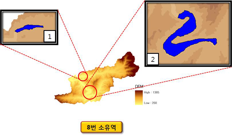 소양강댐 8번 소유역의 부댐 설치 예상 지점