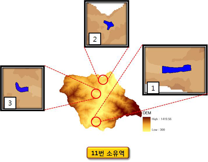 소양강댐 11번 소유역의 부댐 설치 예상 지점