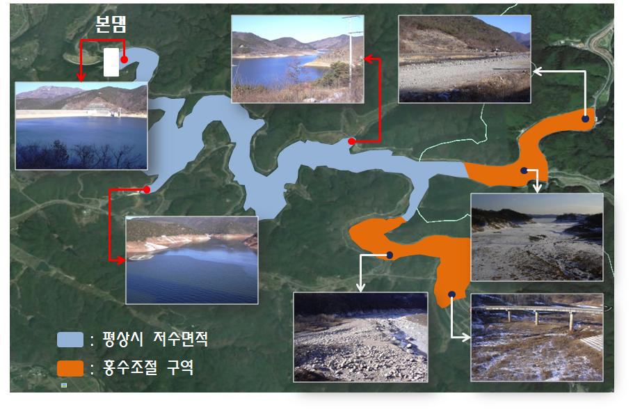 댐에 의한 평상시 저수면적 및 홍수조절 구역 현황