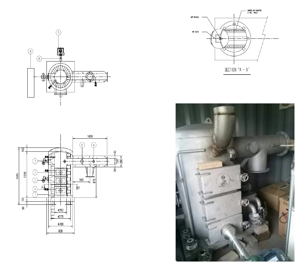 고온반응시스템(연소버너) 제작설계 도면 및 실제사진(변경 후)