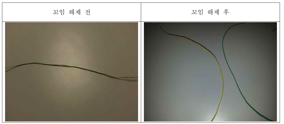 커플 젤리케이블의 꼬임을 해제한 전 후 사진