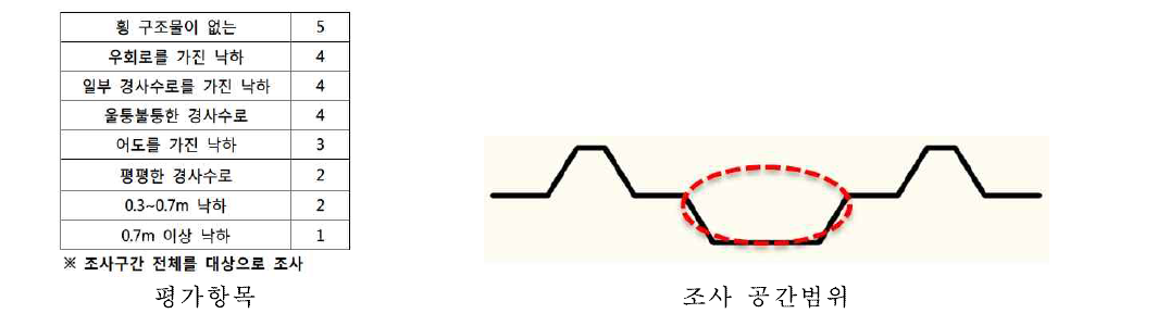 횡 구조물 평가항목 및 조사 공간범위