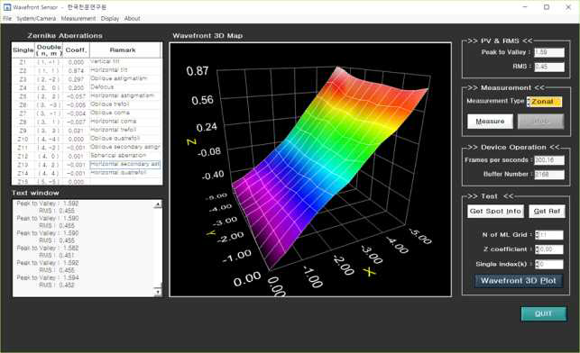 광파면 측정기 소프트웨어의 주화면