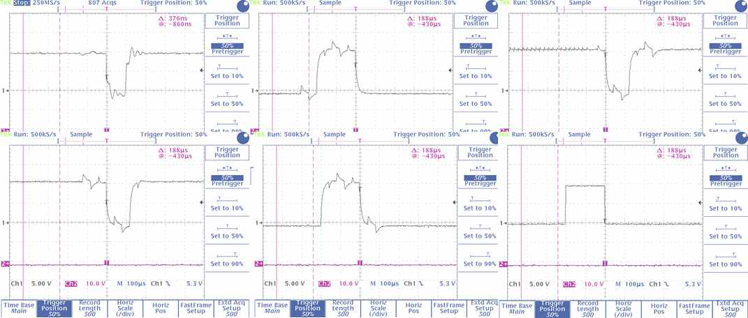 CBB의 parallel/serial phase 신호 파형. 왼쪽 윗줄부터 순서대로 E phase 3, D phase 1, 2 아랫줄 왼쪽부터 D phase 3, 4, Transfer Gate