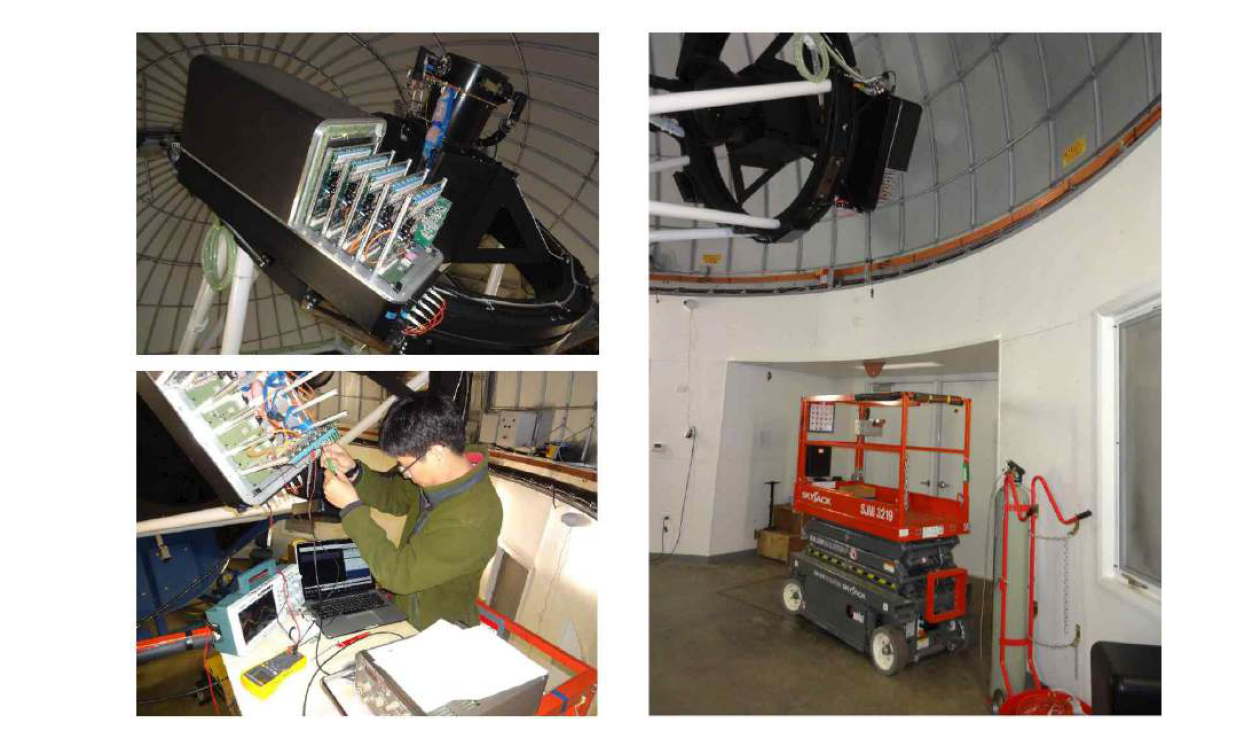 카메라 전자부 튜닝 작업 모습 및 시저리프트와 망원경의 위치