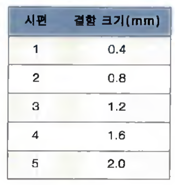 표준 결함 시험편내재 결함 크기