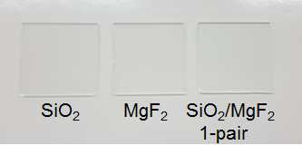 MgF2, SiO2, 및 SiO2/MgF2 증착 박막 사진