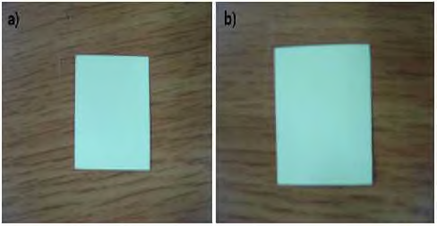 Photographs of SrAl2O4：Eu2+ film on PVC substrate before heating (a) and after heating at 50 °C for 12 hrs