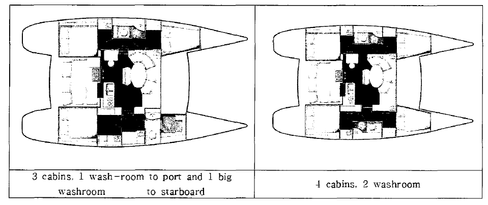 Lagoon 380의 인테리어 레이아웃 타입