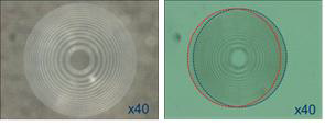 레이저를 이용하여 제작한 Frenel Zone Plate의 광학현미경 측정 사진