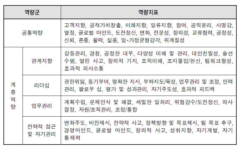 역량군 및 역량지표