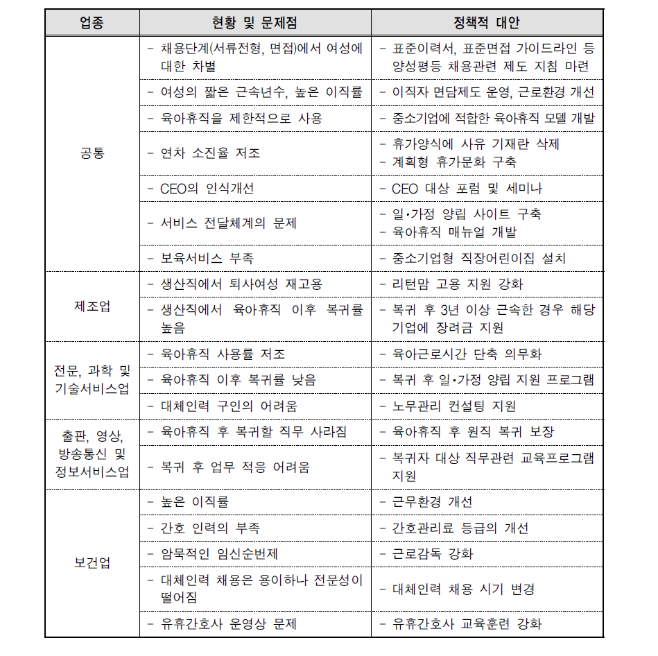 현황 및 문제점과 정책적 대안(FGI결과)