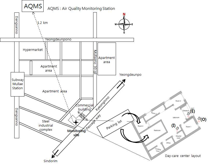 Map and indoor layout of the day-care center investigated in this study