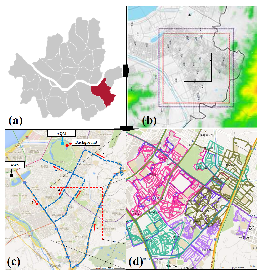 Map of measurement zone in Songpa-gu