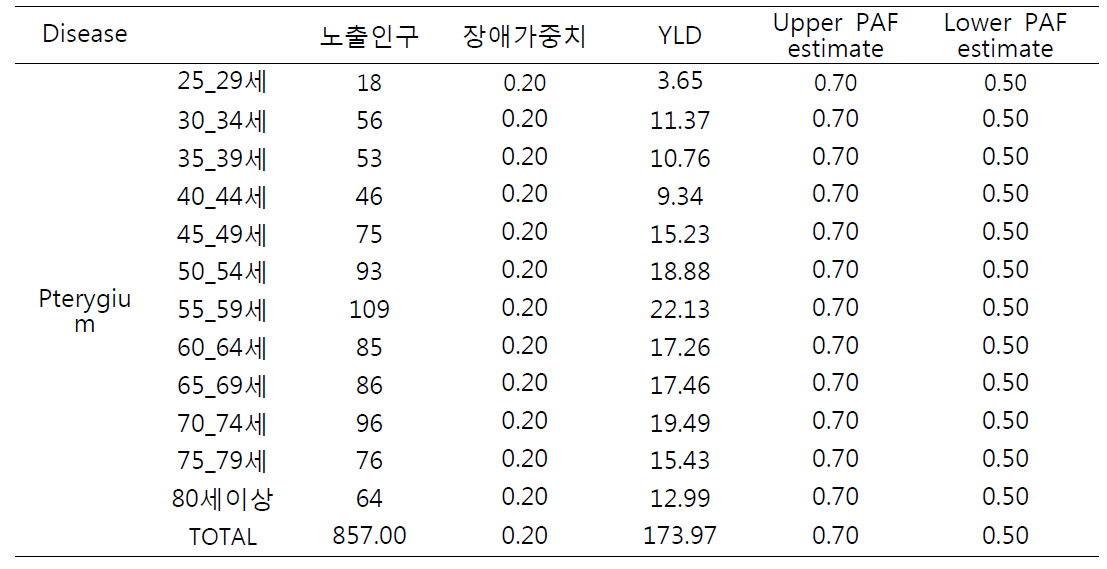 UV 노출로 인한 Pterygium 분석 방법 및 parameters