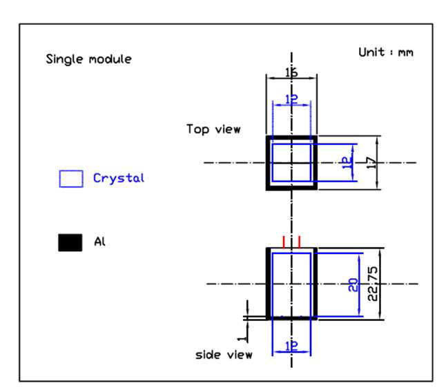 CsI(Tl)/PIN photodiode 검출기 수집효율 향상 케이스 설계도