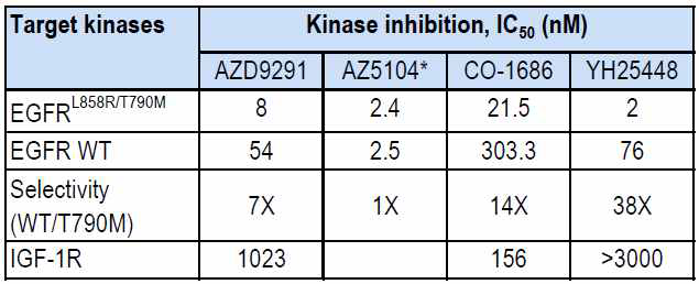 EGFR kinase에 대한 활성 및 선택성