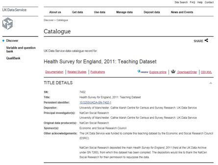 Health Survey for England 2011 teaching dataset