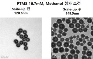 메탄올 첨가 조건에서 5L batch로 스케일업에 따른 입자의 크기 변화