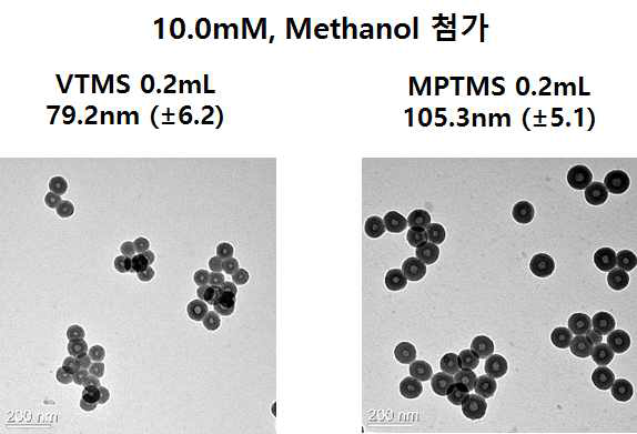 PTMS에 VTMS, MPTMS를 반응시켜 아세톤으로 에칭한 입자