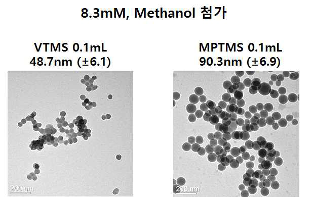 PTMS에 VTMS, MPTMS를 첨가하여 에탄올로 에칭한 입자