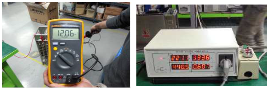 PCB 전압 측정값 12.06kV 및 전력 측정값 448.5W