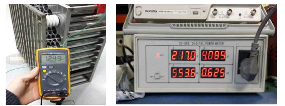 PCB 전압 측정값 12.43kV 및 전력 측정값 553.6W