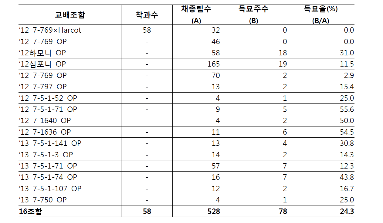 애프리움 교배실생 득묘율