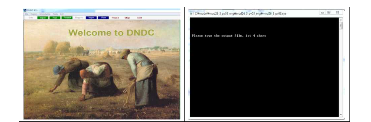 DNDC model(좌, windows version) 과 RothC26.3_p(우, Dos version) 모델의 프로그램