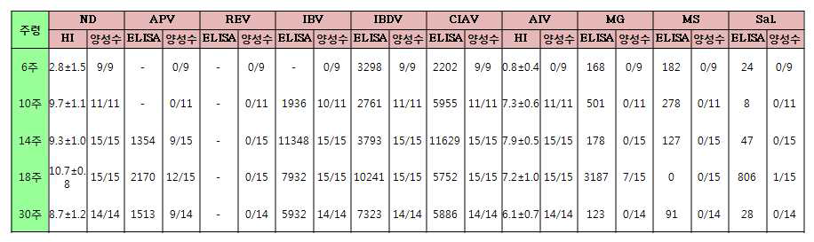 후보 종계군 항체 검사(계군명: 1S)