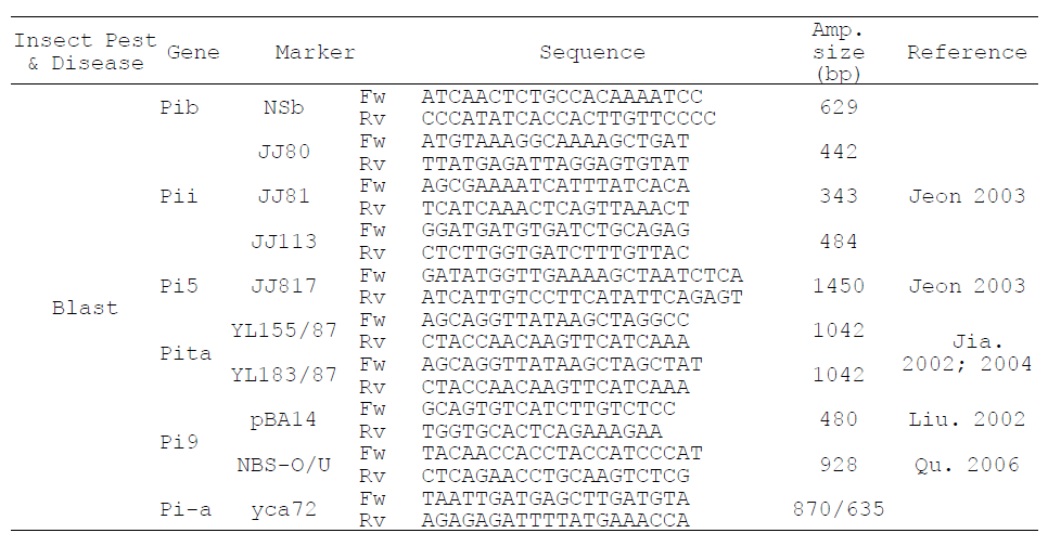 MAS 분석을 위한 blast 저항성 유전자의 분자 마커