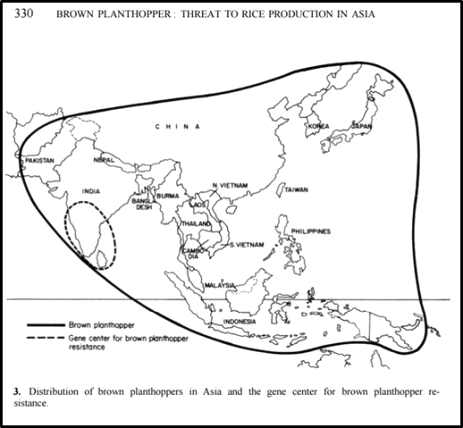 아시아에서 벼멸구 출현 분포도