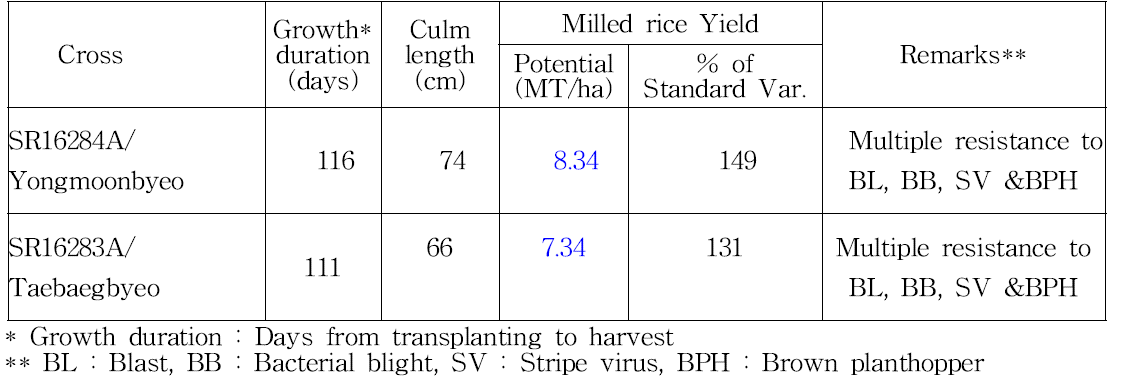 Major characteristics of elite hybrid rice in Korea