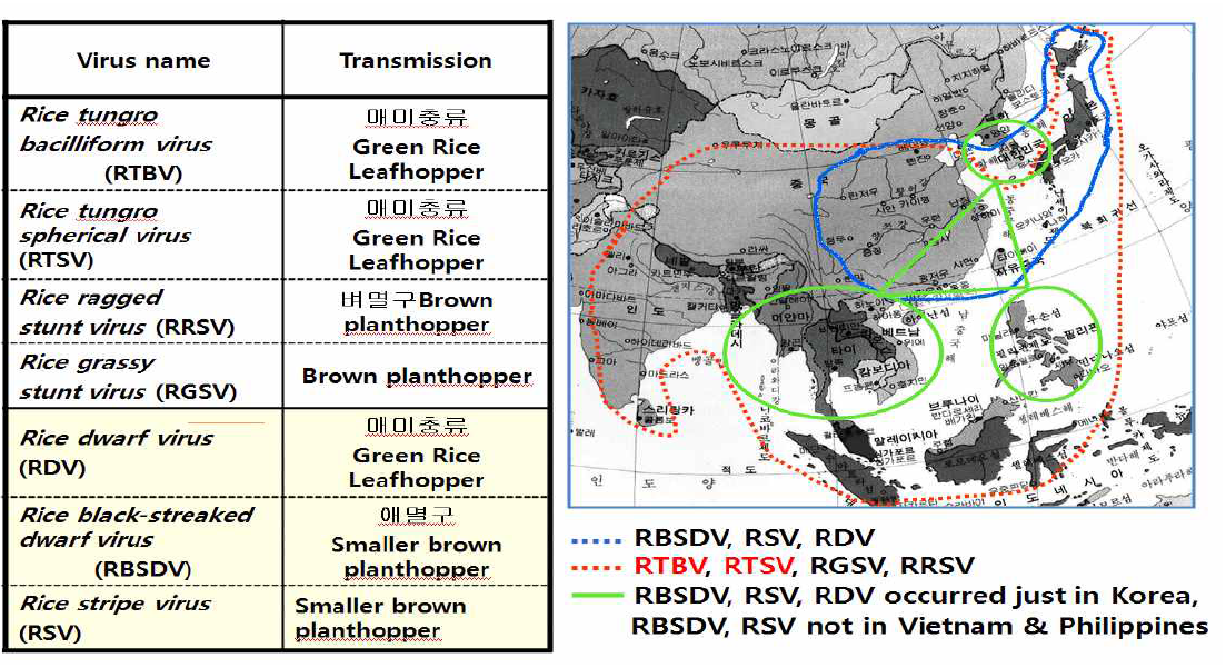 . 동남아 지역에 분포하는 벼 바이러스 병과 그 매개충의 분포