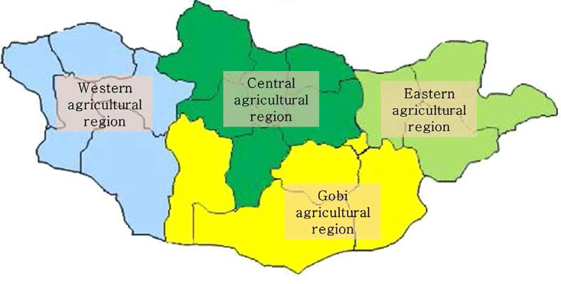 Distribution of agricultural regions for potato production in Mongolia