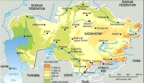 카자흐스탄의 위치 및 주요 도시