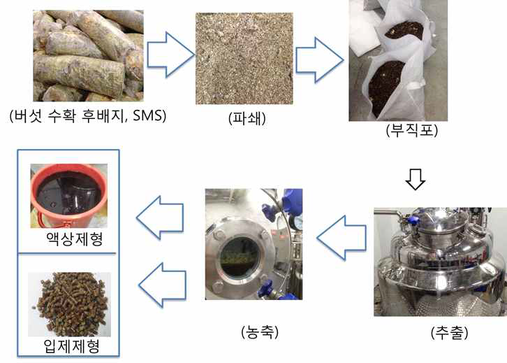 버섯 수확 후배지 추출물을 이용한 액상제형과 입제제형 제조