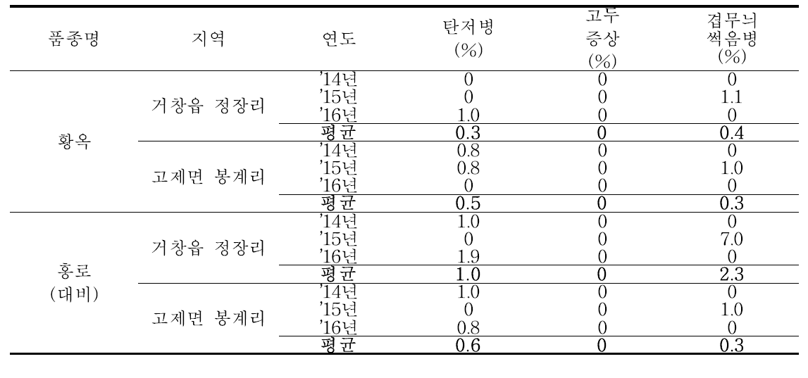 ‘황옥’ 품종의 병 발생 및 생리장해