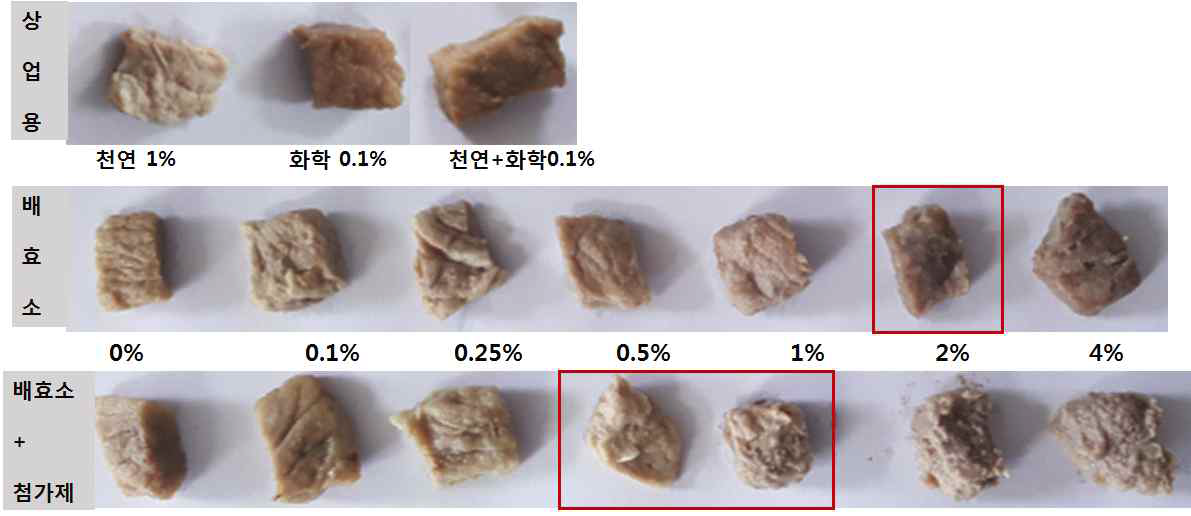 소고기에 연육제 처리후 가열된 상태