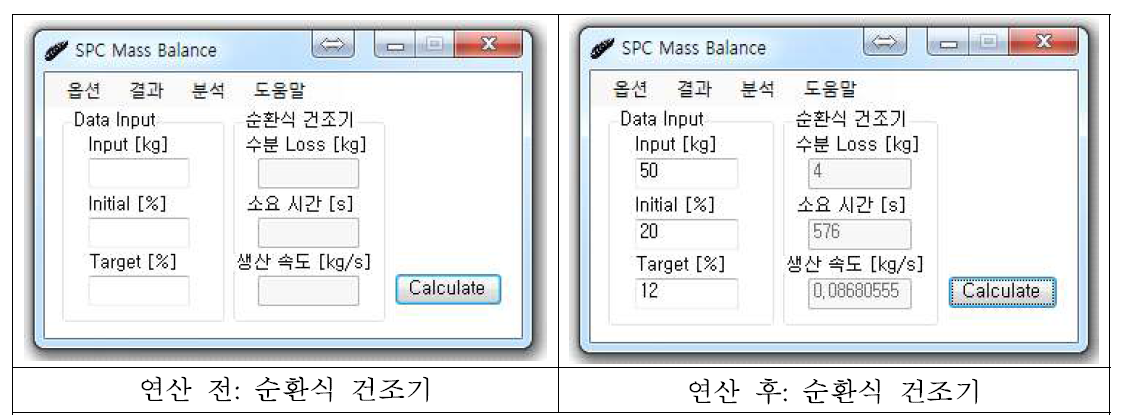 순환식 건조기 처리량별 소요시간