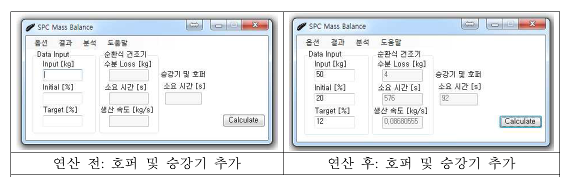 호퍼 및 승강기 추가 연산 전후 비교