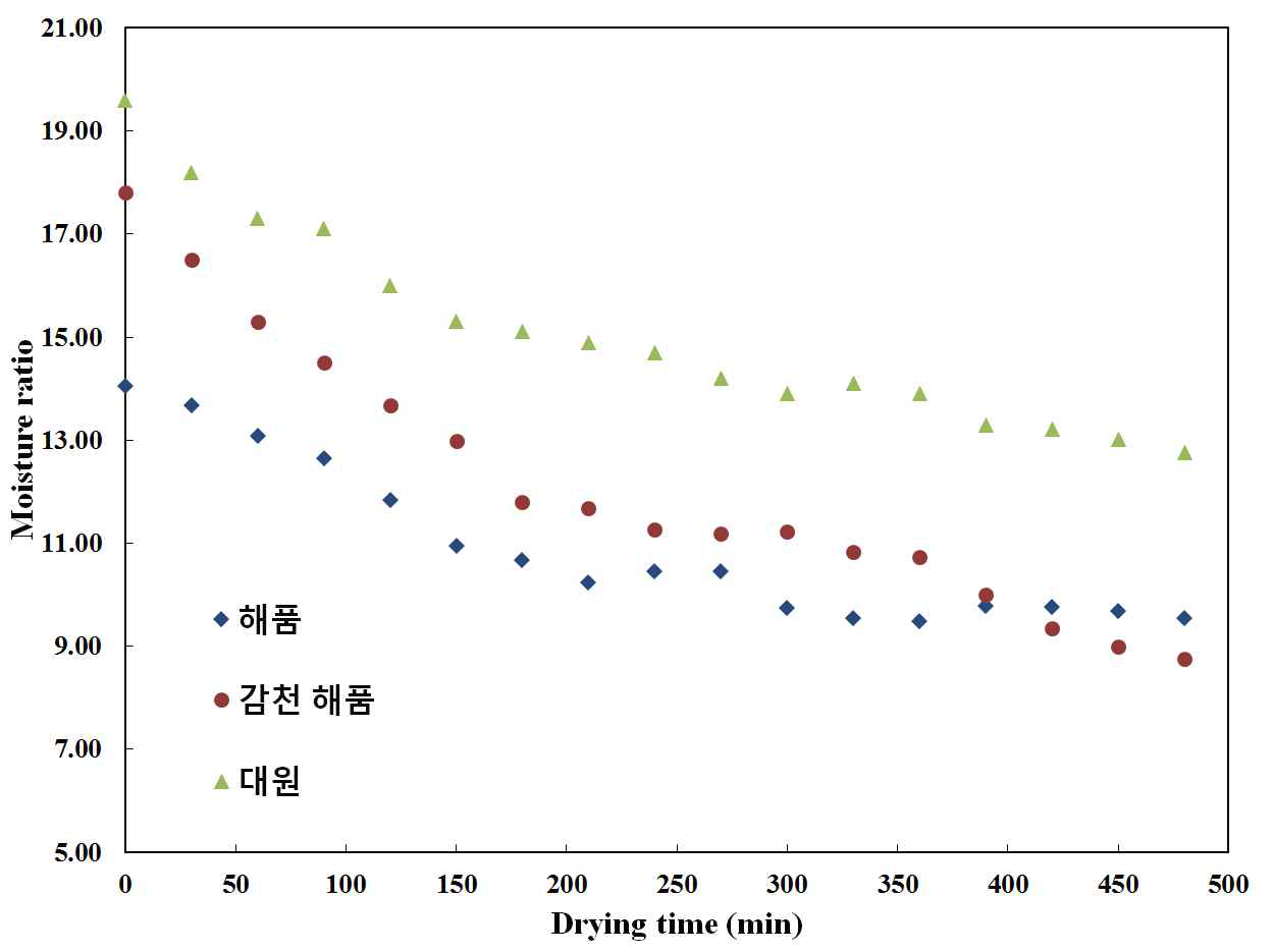 Pilot scale 건조 실험 결과