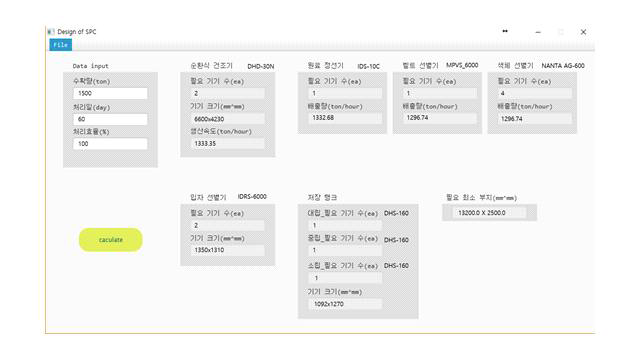 수확량에 따른 콩 종합처리시설 설계 소프트웨어 - 수확량 1500 ton 시뮬레이션 결과