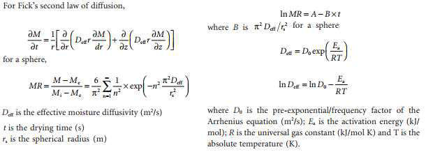 콩 건조에 사용된 Fick's second law