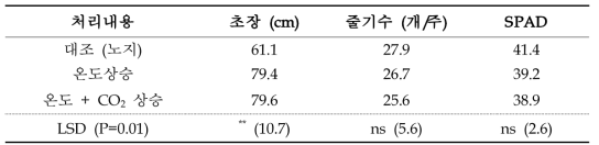 상승온도와 상승 CO 처리에 따른 벼 생육반응 (2015)2