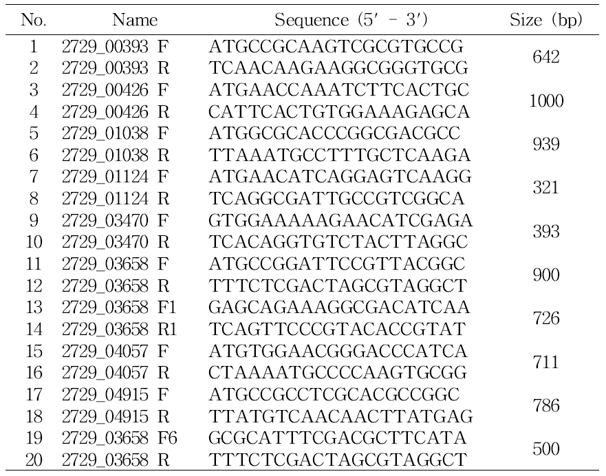 Primer list used for the detection of R. solanacearum biovar 4.