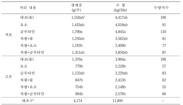 배추의 수량성(정식후 61일)