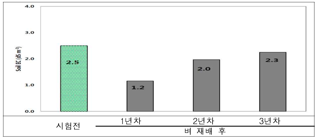 옥수수 재배기간 평균 토양염농도 변화비교