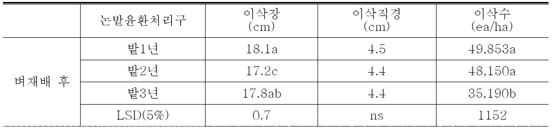 간척지 벼재배후 논밭윤환에 의한 옥수수 수량 비교