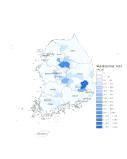 복숭아 주산지 면적(2010년 기준)